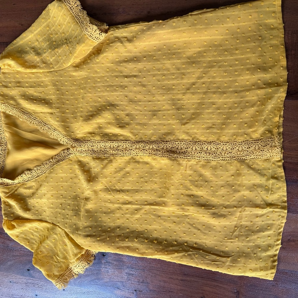 Yellow Lace Trim Women's Top